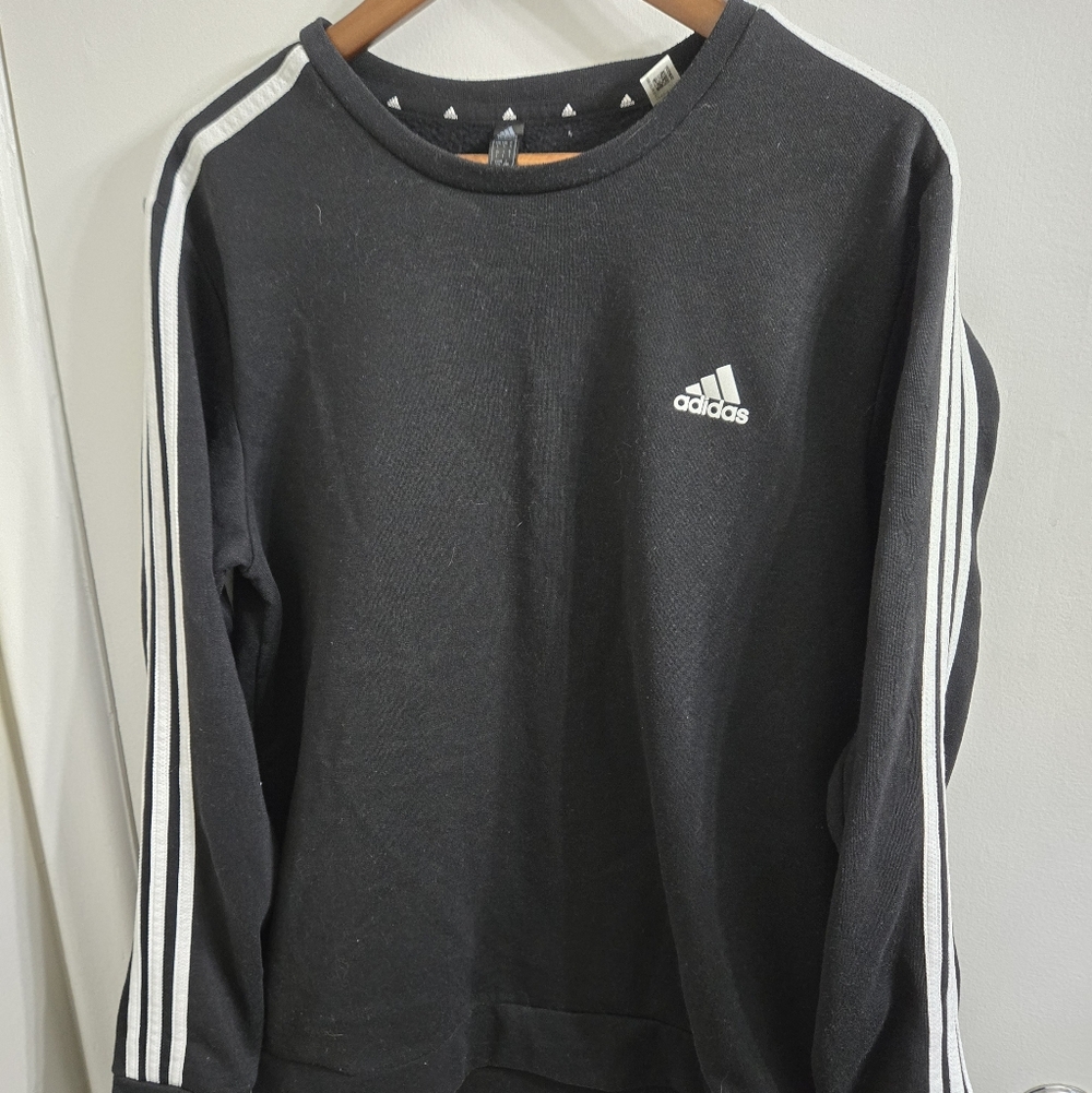 35) Adidas YOUTH Black Crewneck Sweater with White Stripes